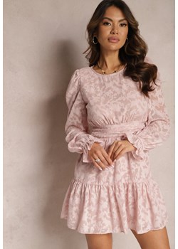 Różowa Rozkloszowana Sukienka Mini z Tkaniny Plumeti Marsane ze sklepu Renee odzież w kategorii Sukienki - zdjęcie 166289328