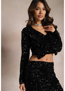 Czarna Krótka Bluzka Welurowa w Cekiny Ronda ze sklepu Renee odzież w kategorii Bluzki damskie - zdjęcie 166289335