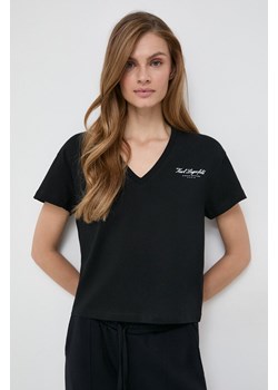 Karl Lagerfeld t-shirt bawełniany damski kolor czarny ze sklepu ANSWEAR.com w kategorii Bluzki damskie - zdjęcie 166290969