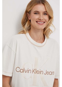 Calvin Klein Jeans t-shirt bawełniany damski kolor beżowy ze sklepu ANSWEAR.com w kategorii Bluzki damskie - zdjęcie 166294896