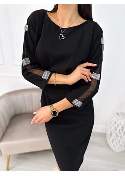 Czarna Sukienka z Ozdobnym Rękawem ze sklepu ModnaKiecka.pl w kategorii Sukienki - zdjęcie 166298675