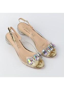 Złote silikonowe sandały damskie na obcasie z kryształami, transparent ze sklepu suzana.pl w kategorii Balerinki - zdjęcie 166304536