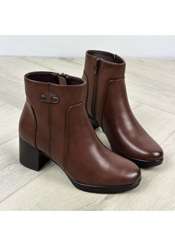 Brązowe ze skóry eko botki damskie na obcasie Sergio Leone Bt637 ze sklepu suzana.pl w kategorii Botki - zdjęcie 166305788