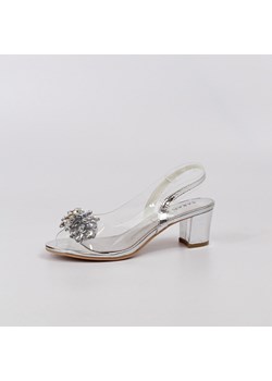 Srebrne silikonowe sandały damskie na obcasie z kryształami, transpare ze sklepu suzana.pl w kategorii Sandały damskie - zdjęcie 166307706
