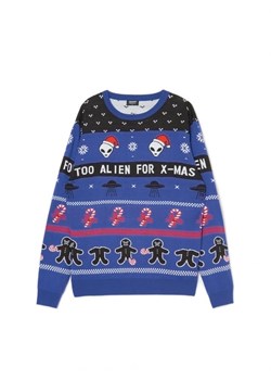 Cropp - Sweter ze świątecznym motywem all over - niebieski ze sklepu Cropp w kategorii Swetry męskie - zdjęcie 166313709