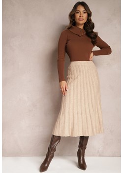 Beżowa Dzianinowa Spódnica Trapezowa Midi Arion ze sklepu Renee odzież w kategorii Spódnice - zdjęcie 166321237