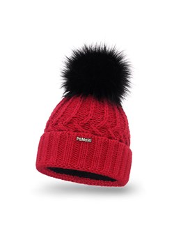 PaMaMi Zimowa czapka damska z pomponem - Czerwona ze sklepu JK-Collection w kategorii Czapki zimowe damskie - zdjęcie 166321466