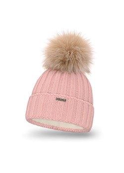 PaMaMi Ciepła czapka damska z futerkowym pomponem - Różowa ze sklepu JK-Collection w kategorii Czapki zimowe damskie - zdjęcie 166321485