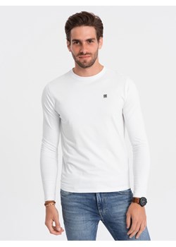Longsleeve męski z elastanem sygnowany z okrągłym dekoltem - biały V1 OM-LSCL-0102 ze sklepu ombre w kategorii T-shirty męskie - zdjęcie 166327816