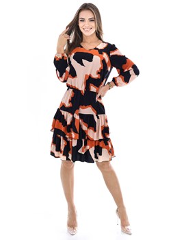 Sukienka FSU1060 CZARNY pomarańczowo beżowe łaty ze sklepu fokus.pl w kategorii Sukienki - zdjęcie 166362805