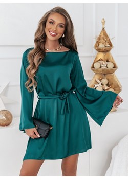 Atłasowa sukienka z paskiem Ocenia - butelkowa zieleń - butelkowa zieleń ze sklepu pakuten.pl w kategorii Sukienki - zdjęcie 166372856