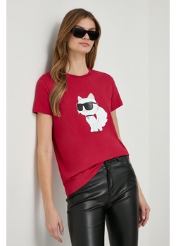 Karl Lagerfeld t-shirt bawełniany kolor czerwony ze sklepu ANSWEAR.com w kategorii Bluzki damskie - zdjęcie 166374977