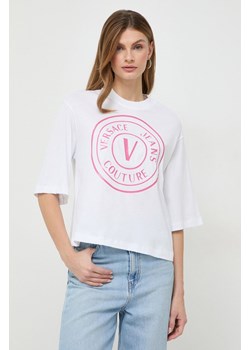 Versace Jeans Couture t-shirt bawełniany damski kolor biały 76HAHG05 CJ00G ze sklepu ANSWEAR.com w kategorii Bluzki damskie - zdjęcie 166375599