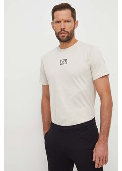 EA7 Emporio Armani t-shirt bawełniany męski kolor beżowy z nadrukiem ze sklepu ANSWEAR.com w kategorii T-shirty męskie - zdjęcie 166375609