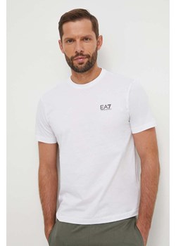 EA7 Emporio Armani t-shirt bawełniany męski kolor biały gładki ze sklepu ANSWEAR.com w kategorii T-shirty męskie - zdjęcie 166375639