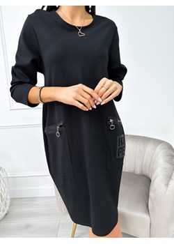 Czarna Sukienka Oversize z Kieszeniami ze sklepu ModnaKiecka.pl w kategorii Sukienki - zdjęcie 166383367