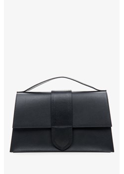 Estro: Mała czarna torebka damska z klapą z włoskiej skóry naturalnej ze sklepu Estro w kategorii Kopertówki - zdjęcie 166389817