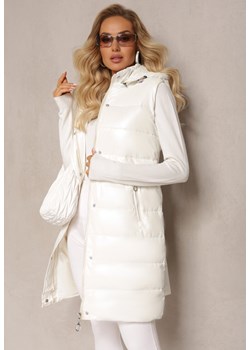 Biała Długa Kamizelka o Klasycznym Pikowaniu z Kapturem Louch ze sklepu Renee odzież w kategorii Kamizelki damskie - zdjęcie 166408647