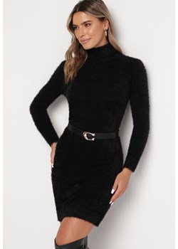Czarna Sweterkowa Sukienka Mini z Golfem z Długim Włosiem i Wełną Euforia ze sklepu Born2be Odzież w kategorii Sukienki - zdjęcie 166408715