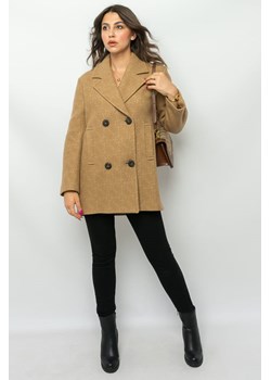 płaszcz damski pinko 101875 y82w beżowy  regular fit ze sklepu Royal Shop w kategorii Płaszcze damskie - zdjęcie 166431825