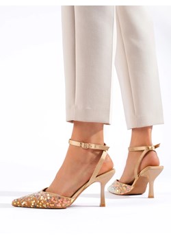 Sandały damskie na szpilce z cekinami złote ze sklepu czasnabuty.pl w kategorii Czółenka - zdjęcie 166453245