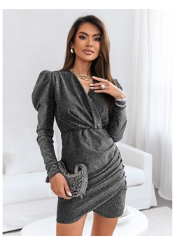 Brokatowa sukienka z kopertowym dekoltem ZAKIA -srebrna ze sklepu magmac.pl w kategorii Sukienki - zdjęcie 166453386