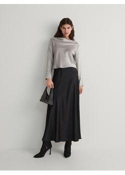 Reserved - Satynowa spódnica midi - czarny ze sklepu Reserved w kategorii Spódnice - zdjęcie 166454397