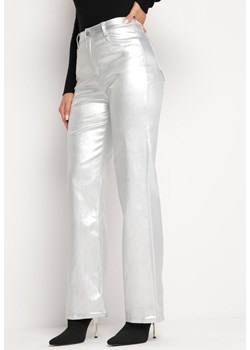 Srebrne Szerokie Spodnie Metaliczne z Ekoskóry Namera ze sklepu Born2be Odzież w kategorii Spodnie damskie - zdjęcie 166455055