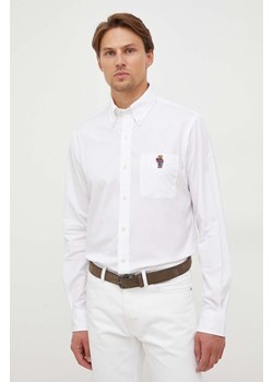 Polo Ralph Lauren koszula bawełniana męska kolor biały regular z kołnierzykiem button-down ze sklepu ANSWEAR.com w kategorii Koszule męskie - zdjęcie 166455559