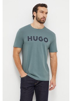 HUGO t-shirt bawełniany męski kolor zielony z nadrukiem 50467556 ze sklepu ANSWEAR.com w kategorii T-shirty męskie - zdjęcie 166455795