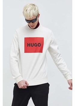 HUGO bluza bawełniana męska kolor biały z nadrukiem 50467944 ze sklepu ANSWEAR.com w kategorii Bluzy męskie - zdjęcie 166455799