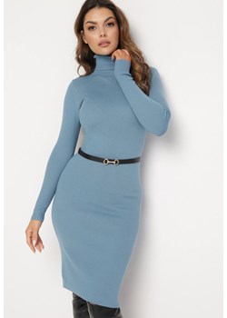 Niebieska Sweterkowa Sukienka Midi z Golfem i Wełną Arione ze sklepu Born2be Odzież w kategorii Sukienki - zdjęcie 166457497