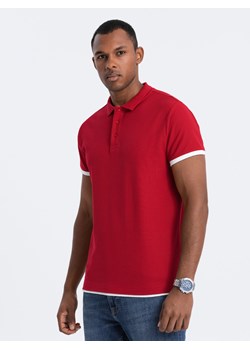 Męska bawełniana koszulka polo z kontrastowymi wykończeniami - czerwona V2 OM-POSS-0113 ze sklepu ombre w kategorii T-shirty męskie - zdjęcie 166472479