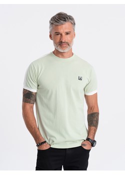 T-shirt męski bawełniany z kontrastującymi wstawkami - jasnomiętowy V9 S1632 ze sklepu ombre w kategorii T-shirty męskie - zdjęcie 166472485