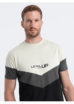 T-shirt męski bawełniany trójkolorowy z logo - czarno-grafitowy V2 S1747 ze sklepu ombre w kategorii T-shirty męskie - zdjęcie 166472497