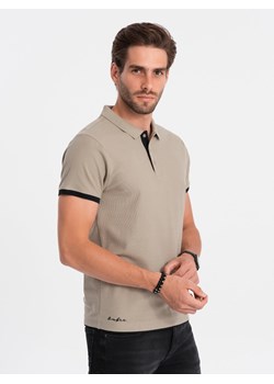 Koszulka męska polo bawełniana - jasnobrązowy V5 OM-POSS-0113 ze sklepu ombre w kategorii T-shirty męskie - zdjęcie 166472515
