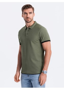 Koszulka męska polo bawełniana - oliwkowy V6 OM-POSS-0113 ze sklepu ombre w kategorii T-shirty męskie - zdjęcie 166472526