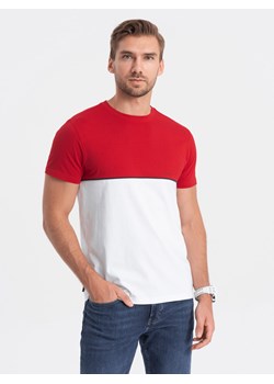 T-shirt męski bawełniany dwukolorowy - czerwono-biały V6 S1619 ze sklepu ombre w kategorii T-shirty męskie - zdjęcie 166480306
