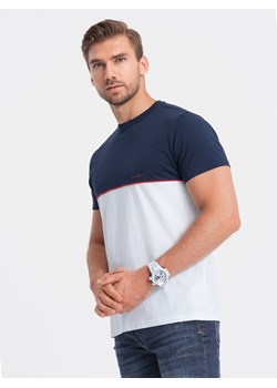 T-shirt męski bawełniany dwukolorowy - granatowo-biały V7 S1619 ze sklepu ombre w kategorii T-shirty męskie - zdjęcie 166480316