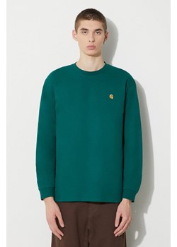 Carhartt WIP longsleeve bawełniany Longsleeve Chase T-Shirt kolor zielony gładki I026392.1YWXX ze sklepu PRM w kategorii T-shirty męskie - zdjęcie 166480537