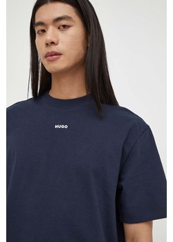 HUGO t-shirt bawełniany męski kolor niebieski gładki 50488330 ze sklepu ANSWEAR.com w kategorii T-shirty męskie - zdjęcie 166482968