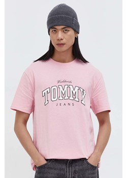 Tommy Jeans t-shirt bawełniany męski kolor różowy z nadrukiem DM0DM18287 ze sklepu ANSWEAR.com w kategorii T-shirty męskie - zdjęcie 166490738