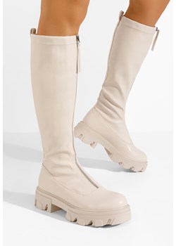 Beżowe kozaki za kolano płaskie Rochella ze sklepu Zapatos w kategorii Kozaki damskie - zdjęcie 166492666