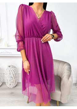Fioletowa Sukienka z Kopertowym Dekoltem ze sklepu ModnaKiecka.pl w kategorii Sukienki - zdjęcie 166495485