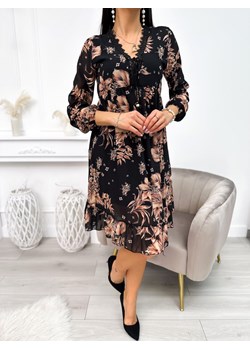 Czarna Sukienka z Motywem Roślinnym ze sklepu ModnaKiecka.pl w kategorii Sukienki - zdjęcie 166495628