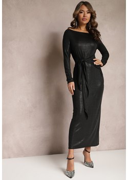 Czarna Połyskująca Sukienka Maxi z Wiązanym Paskiem Graice ze sklepu Renee odzież w kategorii Sukienki - zdjęcie 166498876