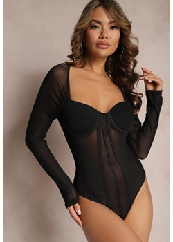 Czarne Body z Siateczki z Gorsetowymi Wstawkami Wafella ze sklepu Renee odzież w kategorii Bluzki damskie - zdjęcie 166498959