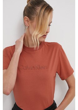 Calvin Klein t-shirt bawełniany damski kolor brązowy ze sklepu ANSWEAR.com w kategorii Bluzki damskie - zdjęcie 166504917