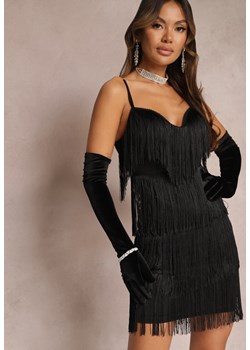 Czarne Długie Rękawiczki Welurowe Neginah ze sklepu Renee odzież w kategorii Rękawiczki damskie - zdjęcie 166536017