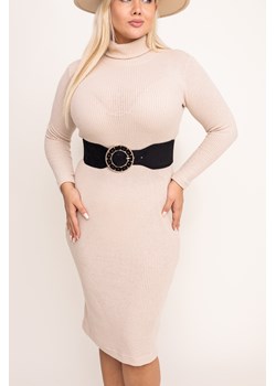 Jasnobeżowa Sukienka sweterkowa AGESTI ze sklepu TONO w kategorii Sukienki - zdjęcie 166542799